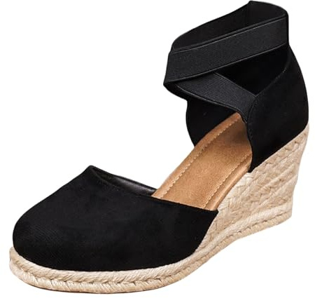 Platåsandaler damer höga klackar, kilklack sandaler damer sommar espadrilla sandaler lätta platåpumps lätta fritidsskor utomhus sommarsandaler båge stöd kilsandaler, svart, 40 EU