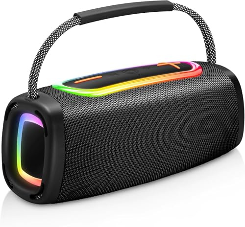Portable Bluetooth Speaker with 24W Stereo Sound, BassUp, BT5.3, 24-Hour Playtime, IP6 Waterproof Wireless Pairing Speaker with Built-In Mic, RGB Multi-Color Rhythm Lights for Outdoor/Party, Gray