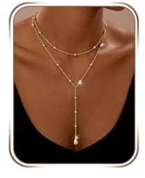 Toplstud 14K Gold Vergoldete Layering Y-Halskette, Verstellbare Lange Wasserdichte Kette Damen Schmuck Geschenke