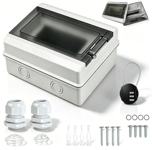 Coffret Électrique Étanche Extérieur IP65 Une Rangée 8 Modules | Boitier Etanche Electrique Exterieur, Bornes en Laiton, d'une Serrure à Combinaison, pour Jardins, Fermes, Bornes de Recharge