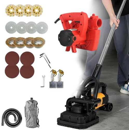 CelyToe Pulidora de hormigón de 4 Cabezales, pulidora de Suelos en seco y húmedo con Varillas de extensión de 4 Secciones, 3800 W, 6 velocidades, para renovación Industrial. 110V-W/vacuumcleaner