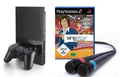 PlayStation 2 - PS2 Konsole, black inkl. SingStar Schlager + Mikrofone