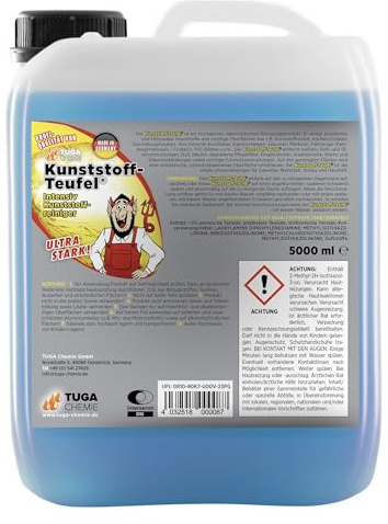 TUGA Chemie Kunststoff-Teufel Kunststoffreiniger für Cockpit 5 L Kanister | für Kfz und Industrie, Entfernt Schmutz, Öl, Fett in Profiqualität für Auto Boot und Werkstatt, Made in Germany