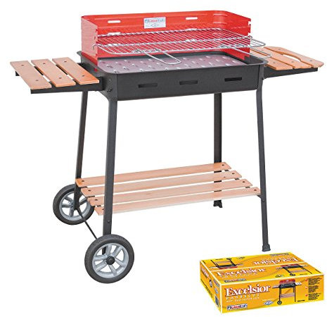 Grill rechteckig '860 Excelsior' mit Gummirollen Struktur in Stahl lackiert, Fuß Paravent mit Stutzen von Sicherheit in Stahl lackiert Grillrost aus Edelstahl