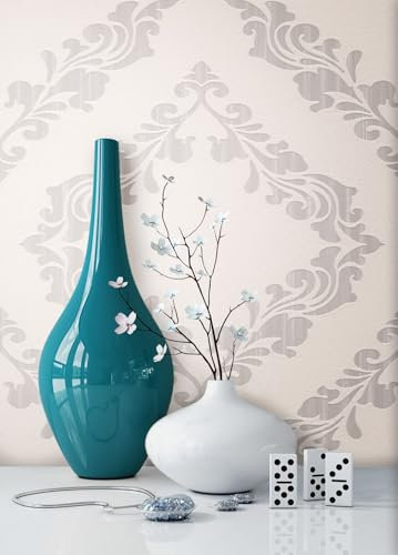 NEWROOM Barocktapete Tapete creme Ornament Schnörkel Barock Vliestapete beige Vlies moderne Design Optik Barocktapete Wohnzimmer Modern inkl. Tapezier Ratgeber
