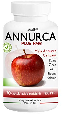 Mela Annurca Plus hair Line@ | INCREMENTA e rinforza i tuoi CAPELLI | 800 mg estratto secco di MELA ANNURCA | ZINCO | RAME | BIOTINA | SELENIO | VITAMINA E (30 capsule)