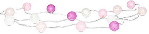 levandeo Guirnalda de luces led, 15 unidades, bolas de algodón, farolillos en rosa, rosa fucsia, blanco, guirnalda decorativa de bolas de algodón