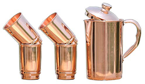 Ancient Impex Pichet Et Gobelet En Cuivre Pour Les Bienfaits Ayurveda | Ensemble Avec 4 Gobelets Pour La Santé (99,74 % Pur)