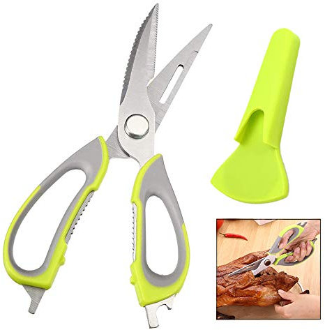 iwobi Tijeras de Cocina multifuncionales, Acero Inoxidable Tijeras Desmontables 8 en 1 de Alto Rendimiento con Cubierta para Pollo, Pescado, marisco y Barbacoa 24 * 8 * 3 cm con Conector de Tijera