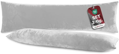BaSaTex Plüsch Kissenbezug, 2er Pack, 40x145 cm, Grau | Winter Plüsch, Kuschelig Weich, Für Seitenschläferkissen, Öko_Tex Zertifiziert