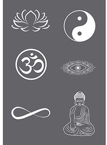 Rayher 45136000 Siebdruck-Schablone Symbole, A5, 1 Schablone mit 6 Motiven + 1 Rakel, für tolle Prints auf Textil, Holz, Beton etc, Farblos