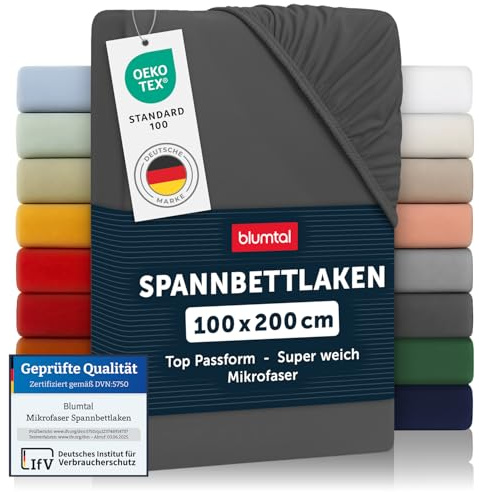 Blumtal® Spannbettlaken 100x200x30cm aus Microfaser - Oekotex zertifiziertes Bettlaken Spannbettlaken in Anthrazit