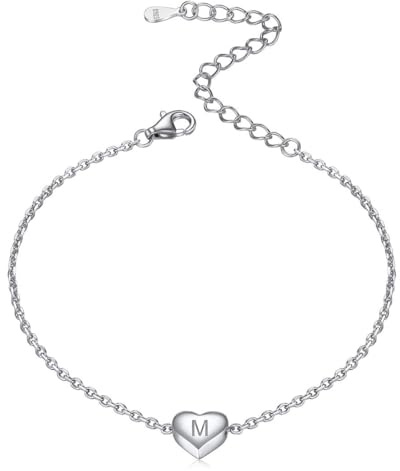 ChicSilver 925 Silber Alphabet 16cm Armband mit Herzanhänger A-Z 26 Buchstabe Sommer Armbänder mit Geschenkbox für Damen und mädchen