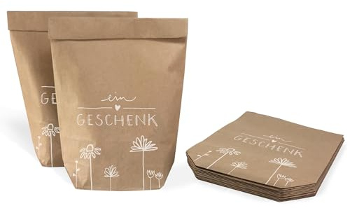 Eine der Guten Geschenktüten Set - Ein Geschenk, 12 gestempelte Kraftpapiertüten, Geschenkpapier Alternative, Partytüten für Gastgeschenke zu Hochzeit, Taufe, Konfirmation & Kommunion, 14 x 22 cm