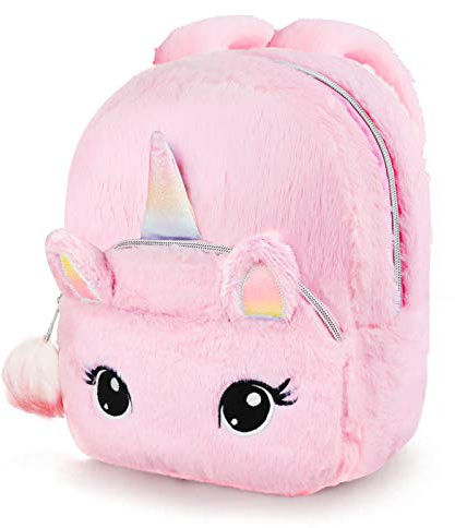 Hifot Einhorn Plüsch Rucksack für Kinder, Kindergarten Büchertasche Netter Weicher Schule Taschen Mini Doppel Schultertasche Einhörner Geschenke für Mädchen