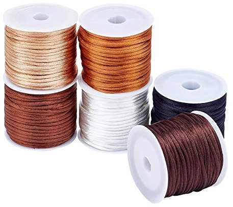 PandaHall 2mm Nylon Satin Seidenschnüre, 6 Farbe Rattenschwanzschnur Perfekt Für Die Schmuckherstellung, Halskette Perlen, Makramee, Verknoten, Armband Machen, Traumfänger, 65 Meter Total