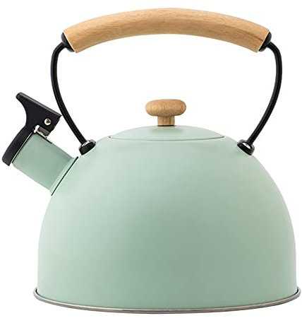Cutfouwe 3L stainless steel flute boiler with wooden handle Stylish retro for stove water boiler Induction whistle universal for gas stove and induction.,Green
