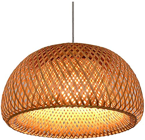 CSSYKV Natural Bamboo Chandelier Handmade Rattan Pendant Light Wicker Rattan Lampshade Woven Hanging Light E27 Lamp Holder Single Head for Dining Room Bedroom Balcony Study Room Hanging Lamps