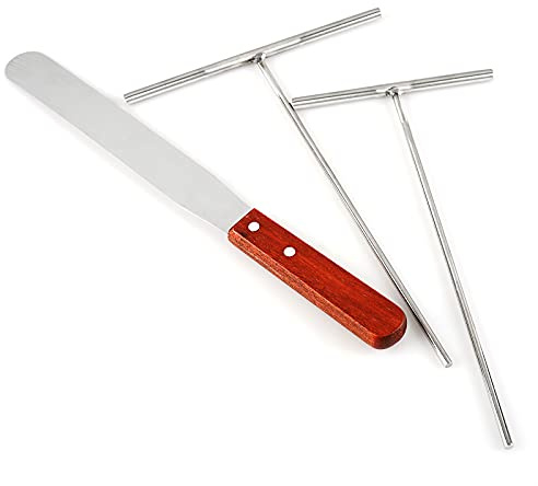 Echaprey Professional T Shape Stainless Steel Crepe Maker Batter Spreader to Fit Large Crepe Pan Maker 3 Pcs (5, 7 Spreaders and 12 Spatula)