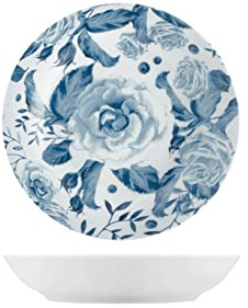 H&H Rose Blu Set 6 Piatti Fondi, Porcellana, 20cm