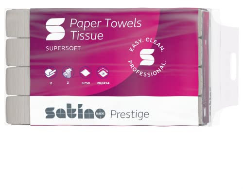 Satino by WEPA Prestige Papierhandtücher 2 lagig- 3.750 Blatt weiße Falthandtücher - Zellstoff mit Z Falz - für Papierspender mit Papiergröße 20,6x24cm