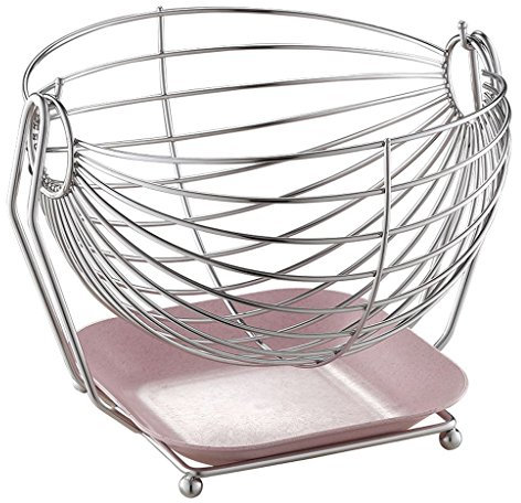 Amaca per frutta a dondolo in acciaio inox per verdure, supporto argentato, 15,5 x 25 x 20 cm, resistente (colore : blu), colore: rosa (colore: rosa)