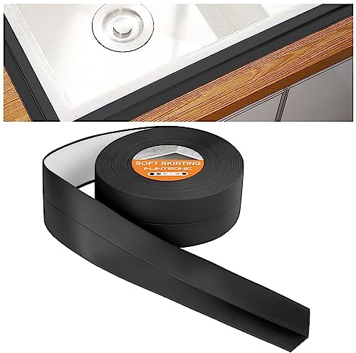 Flintronic Rodapiés Autoadhesivo Flexible, 10m x 38mm Perfil PVC, Rodapie de Acabado Rodapiés Flexible Cinta Autoadhesiva para Cocina y Baño, Negro | Autoadhesiva, Varios Tamaños, Para Cocina, Bañera, Lavabo, Esquina De Pared, Inodoro, Puerta, Ventana Varias Ocasiones
