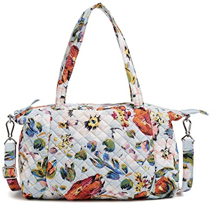 Vera Bradley Women's Cotton Pleated Multi-strap Shoulder Satchel Purse, Sea Air Floral - Recycled Cotton, One Size