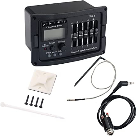 Ogdni 5 Band Acoustic Guitar Preamp EQ Equalizer Pickup Acoustic Guitar Amplifier Digital Chromatia Tuner Piezo Pickup for Acoustic Guitar Accessory
