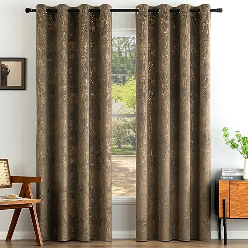 EMEMA Rideaux en Velours Doux Rideau Occultant Thermiques Rideaux à Oeillets Élégant pour Chambre à Coucher Salon 2 Panneaux 140 x 245 cm Marron