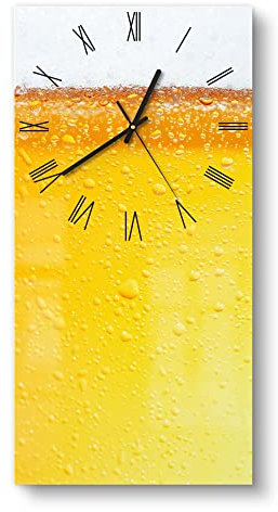 DEQORI Glasuhr | horizontal 30x60 cm | Motiv Bier mit Schaumkrone | große XXL Design Uhr aus Glas | leise Wanduhr für Wohnzimmer & Küche | moderne Hingucker Uhr für die Wand
