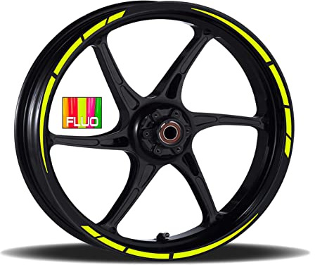 Adesivi Cerchioni Moto Set Completo per 2 Ruote 17 Pollici Strisce Cerchi Custom Vari Colori universale Mod.4 cod.RT004 (029 GIALLO FLUO)