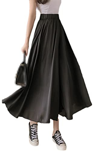 Hndudnff Women's High Waist Wide Leg Hakama Spring and Summer Casual Loose Office Work Pants Black