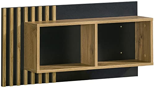MINIO go for it - Wandregal Lamia, 90 cm Hängeregal für Wohnzimmer | Schlafzimmer, Büro, Bücherregal mit MDF-Latten, Schwarz Matt/Wotan Eiche