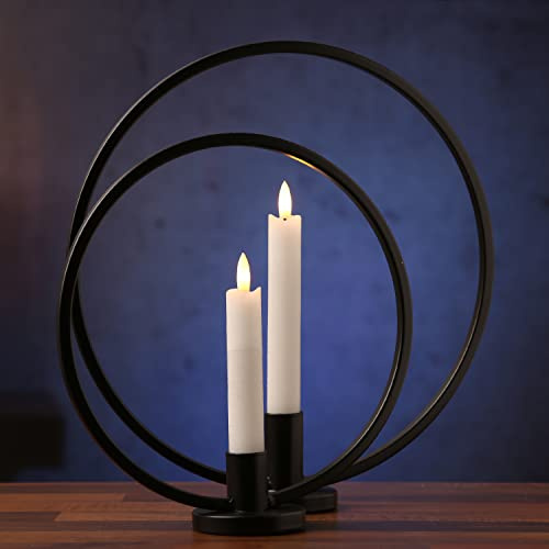 Stabkerzenhalter Ring Kerzenständer rund Metall 2 unterschiedliche Größen 2er Set Kerzenhalter für LED Stabkerzen Tafelkerzen Dinnerkerzen Tischdeko für Weihnachten Geburtstag Hochzeit