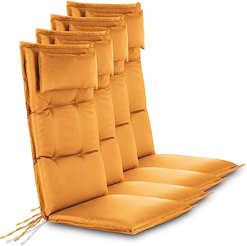 Hochwertige Gartenstuhl Auflagen 4er Set Hochlehner mit Kissen - Sitzpolster Stuhlauflagen für Draußen und Drinnen aus pflegeleichtem Outdoor Material 120x50 cm Made in EU Orange 120 x 50 x 5 cm