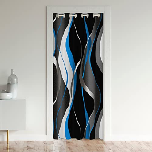 Loussiesd Blau Schwarz Türvorhang 106x203cm Tür Privatsphäre Geometrisch Spiral Modern Abstrakte Verdunkelung Verdunkelungsvorhang Grau Weiß Schrank Vorhang für Innentür Raumteiler Türvorhang