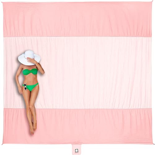 WEKAPO Beach Blanket - Sandproof Waterproof Extra Large Beach Mat | Oversized Sand-Free Lightweight Quick-Drying | Beach Vacation Essentials with Stakes & Corner Pockets (Pink, 7x7 FT )