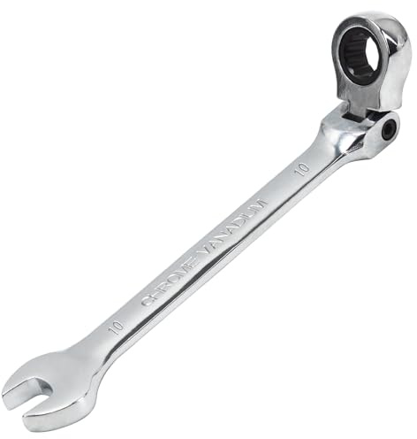 Llave Combinada de Carraca 10 mm Herramienta de llaves de Trinquete ángulo Ajustable de 180 °,72 Dientes, Acero al Cromo Vanadio