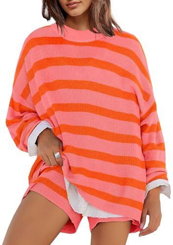 Panadila Womens Striped Lounge Set 2 Piece Pajama Sets, Orange Pink, M