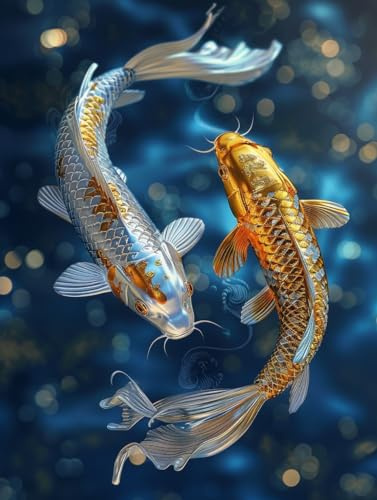 Bimkole DIY 5D Diamond Painting Zubehör, Diamant Malerei Kit Fisch Voll Runde Bohrer Malen nach Zahlen Malerei Stickerei Kreuzstich Diamond Dekoration (30X40cm) Qm2952