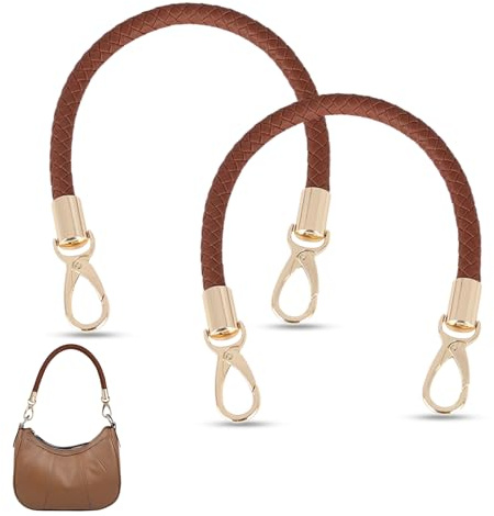 EXIN DECHEN 2 Stück Taschenhenkel, 40cm, PU Leder, Geflochten, Braun | Ersatzgriff für Handtaschen, Für Tote Handtasche, Für Umhängetaschen, Mit Kleinem