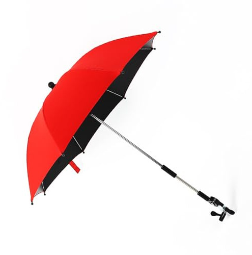 RTYUSWL 30-Zoll-Kinderwagen-Sonnenschirm, Universeller Regenschirm mit Klemme, Verstellbarer UV-Schutz, Kinderwagen-Sonnenschutz für Trolley, Fahrrad, Rollstuhl, Strandkorb(Rot)