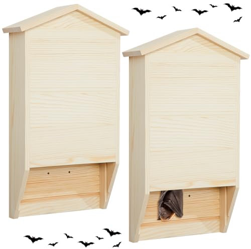 Wenqik Fledermaushaus für den Außenbereich, große Fledermausbox für draußen, 2 Kammern, Holz-Fledermaus-Set für wetterfeste Holz-Fledermaus-Unterschlupf, leicht zu landen und zu verwurzeln, 39 x 22 x