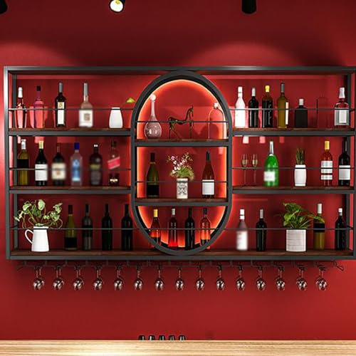 ICEMOB Profesional Mueble Bar,Almacenar Botellas con Luz LED,Botellero Pared,Vinotecas para Cocina, Comedor, Hogar,Fácil De Instalar,Eficiente Y Práctico,Negro,180CM