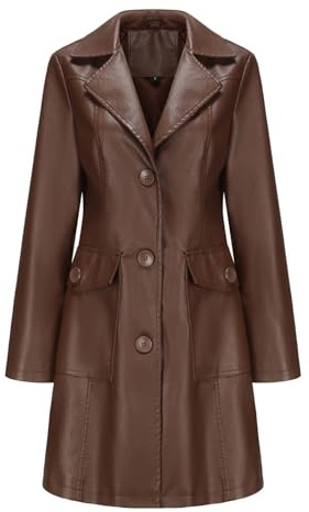 YURCI Trench Da Donna In Pelle PU Vintage, Abito Da Giacca A Maniche Lunghe In Ecopelle Da Donna, Trench con Spolverino Sul Petto