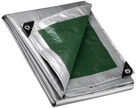 Wiltec Lona Impermeable Verde/Gris 5 x 8 m con Ojales de Aluminio, 120 g/m² Resistente a los Rayos UV, Moho y desgarro, de PE Resistente con Bordes Reforzados, Ideal para Exteriores