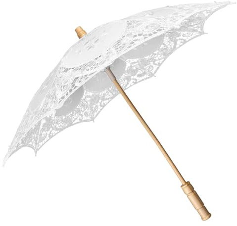 WRITWAA Parapluie en Dentelle Blanc pour Mariage, Accessoire Décoratif Élégant en Coton Poignée Ergonomique, Parasol Romantique pour Costume Nuptial et Garçon et Filles