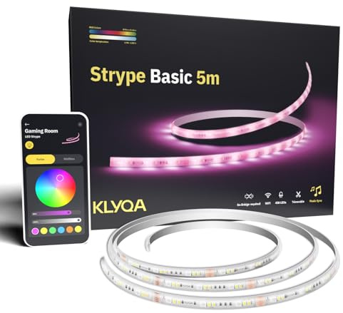 Klyqa LED Streifen 5m I Smarter LED Strip RGBWW I Google & Alexa-kompatibel I WiFi-Lichtband Appsteurbar I Smart Home LED Leiste I Farbwechsel LED Stripe für Wohnzimmer, Schlafzimmer & Gaming Setup