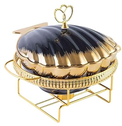 Chafing Dish Buffet,Buffet Warmers Pan,Ceramics Chafer Buffet Server Candle Heating Dry Soup Pot Domestic Seafood Pot Rack With Candle Holder For Parties Buffet Set Chaffing Dishes Wedding(Black)